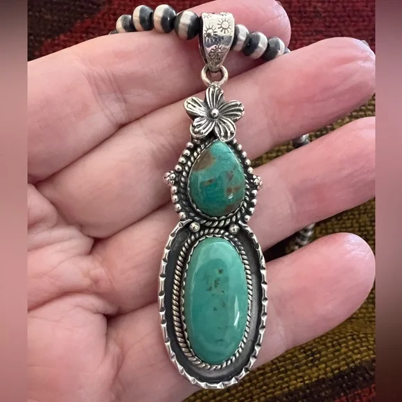 ❤️ Kingman Turquoise Sterling Navajo Style Statement 11gm Pendant 2.52”L